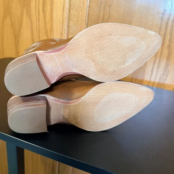 ISNOM Sz 7.5 Women's Brown Faux Leather Tall Cowboy Boots Western NIB - Picture 4 of 9